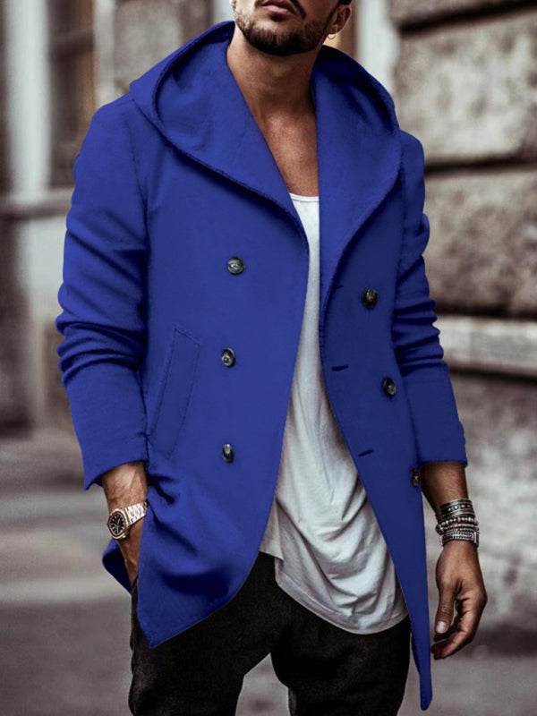 Stylish Men's Hooded Double-Breasted Trench Coat – Perfect for Autumn-Winter Casual Wear