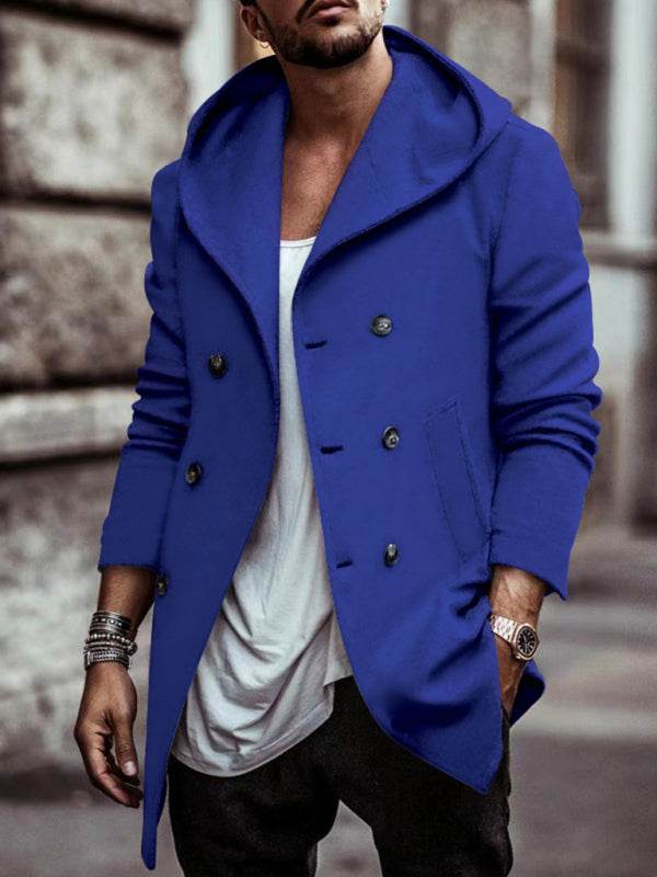 Stylish Men's Hooded Double-Breasted Trench Coat – Perfect for Autumn-Winter Casual Wear