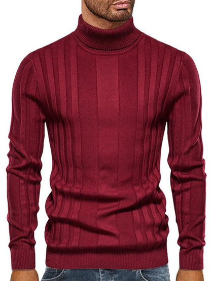 Men's casual knitted pullover turtleneck sweater in solid pattern, autumn-winter style.