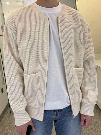 Cozy Chic: Men's Versatile Solid Color Knitted Cardigan for Effortless Style