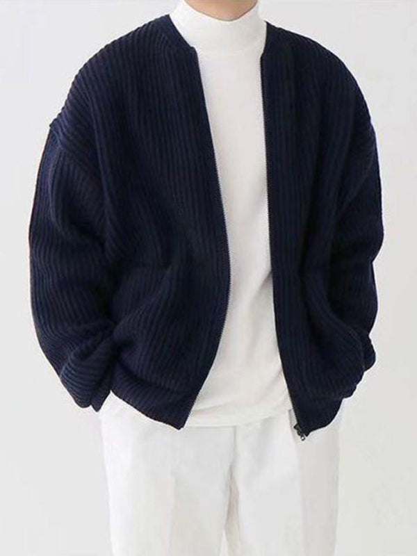 Cozy Chic: Men's Versatile Solid Color Knitted Cardigan for Effortless Style