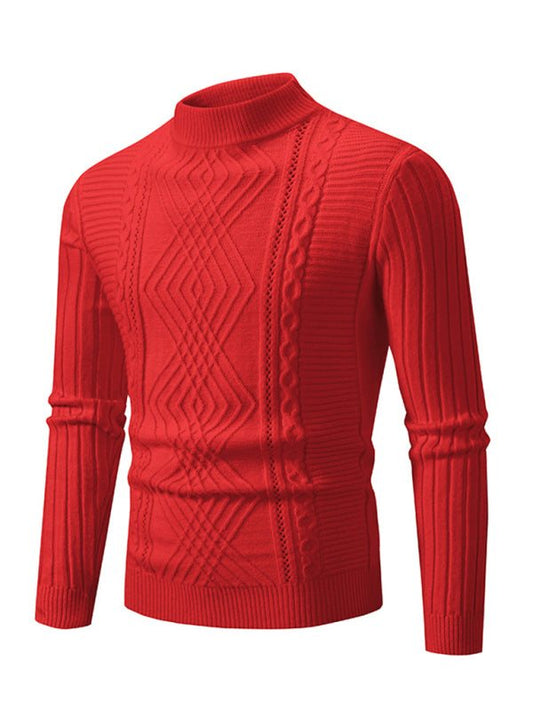 Men's red jacquard knitted cashmere sweater, autumn-winter fashion trend.