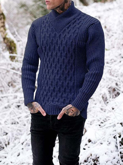 Cozy Cable Knit Shawl Collar Pullover Sweater for Men