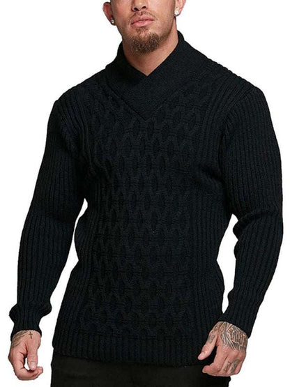 Cozy Cable Knit Shawl Collar Pullover Sweater for Men