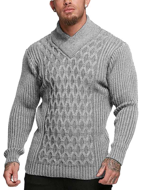 Cozy Cable Knit Shawl Collar Pullover Sweater for Men