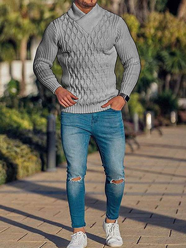 Cozy Cable Knit Shawl Collar Pullover Sweater for Men