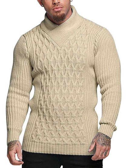 Cozy Cable Knit Shawl Collar Pullover Sweater for Men