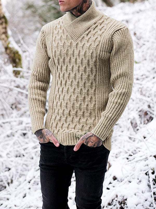 Cozy Cable Knit Shawl Collar Pullover Sweater for Men