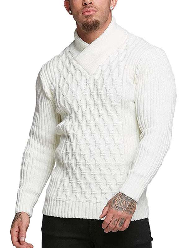 Cozy Cable Knit Shawl Collar Pullover Sweater for Men