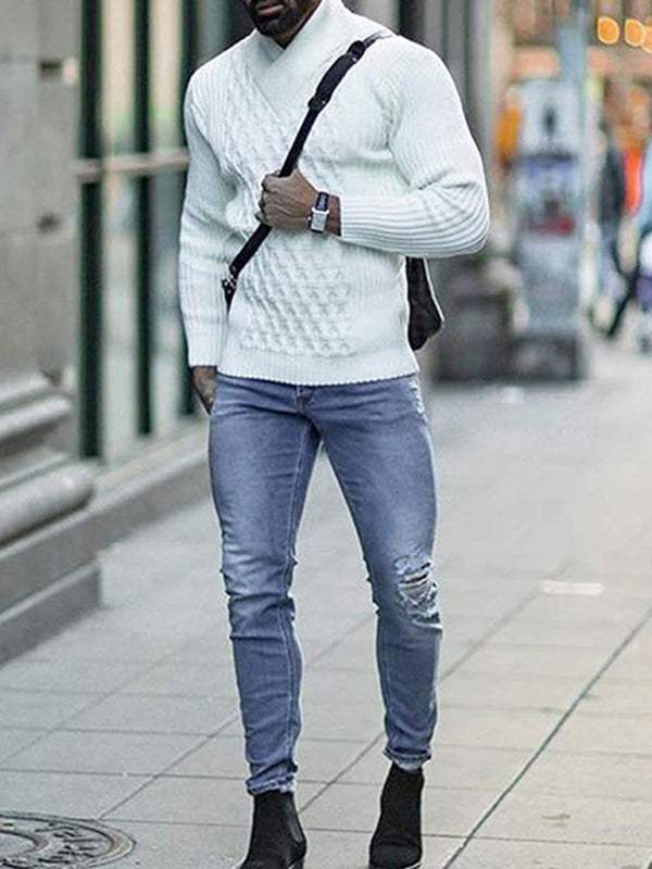 Cozy Cable Knit Shawl Collar Pullover Sweater for Men