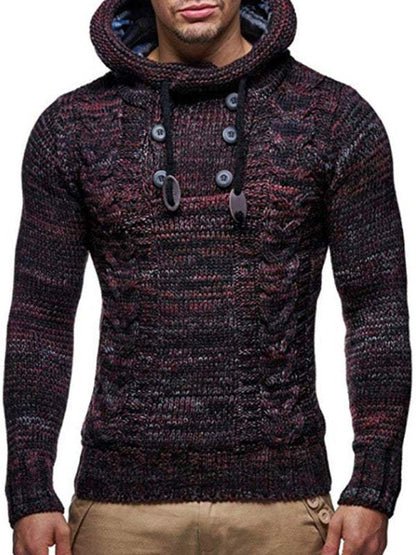 Men's casual knit button-up turtleneck sweater, autumn-winter style.