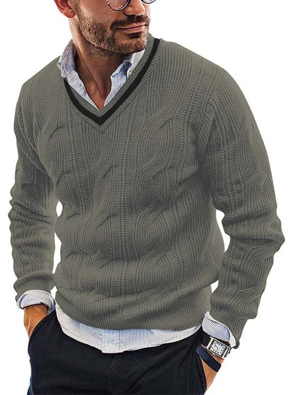 Stylish Men's V-Neck Knitted Sweater for a Trendy Autumn-Winter Look