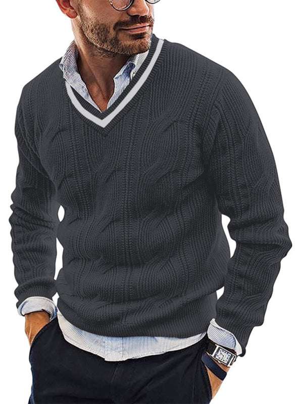 Stylish Men's V-Neck Knitted Sweater for a Trendy Autumn-Winter Look