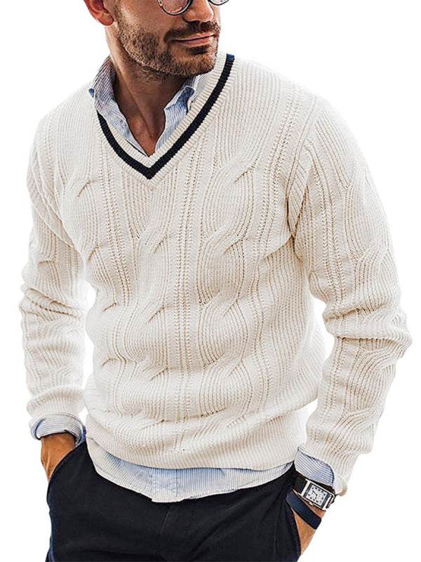 Stylish Men's V-Neck Knitted Sweater for a Trendy Autumn-Winter Look