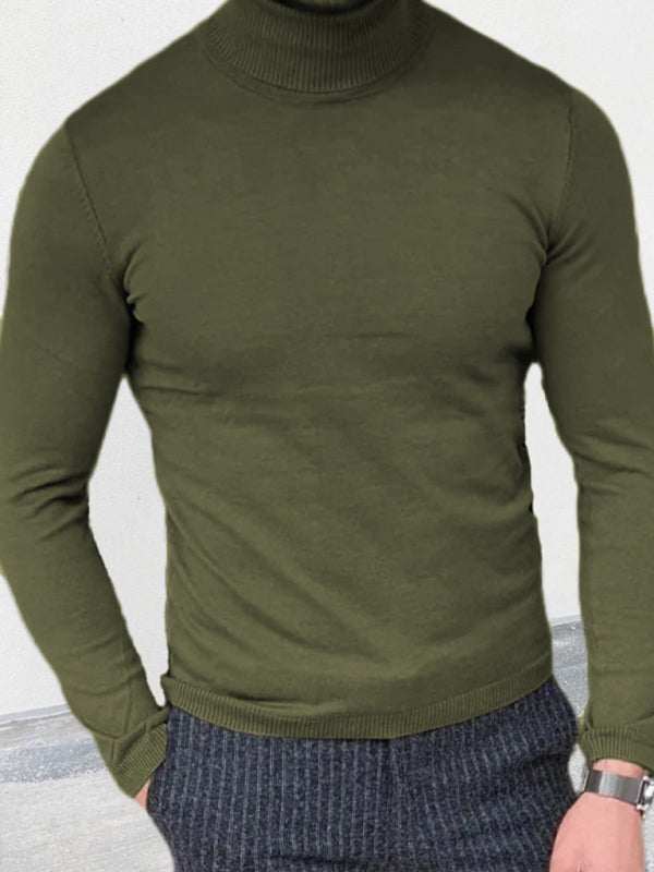 Sleek Slim-Fit Men's Turtleneck Pullover - Cozy Autumn-Winter Essential