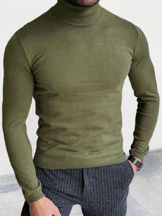 Men's turtleneck sweater slim fit pullover, autumn-winter acrylic knit.