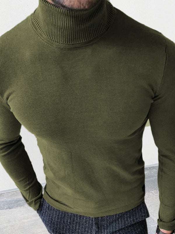 Sleek Slim-Fit Men's Turtleneck Pullover - Cozy Autumn-Winter Essential