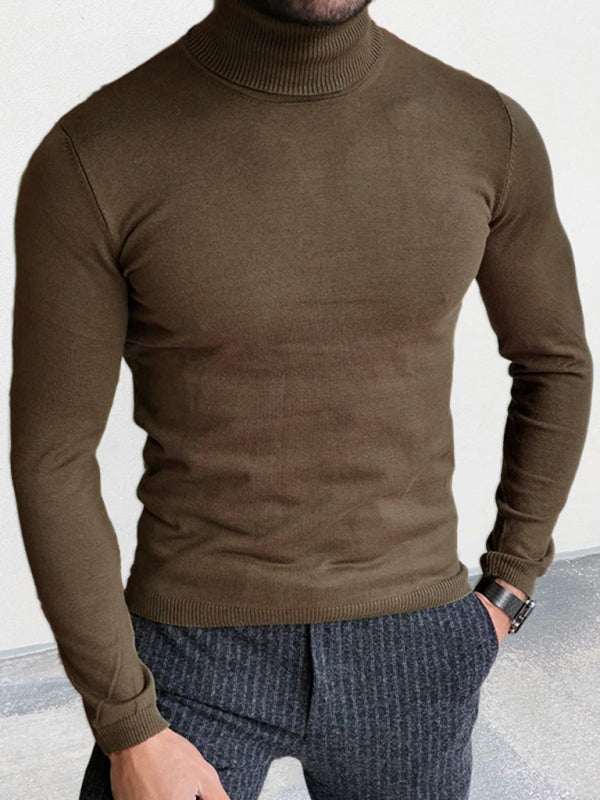 Sleek Slim-Fit Men's Turtleneck Pullover - Cozy Autumn-Winter Essential