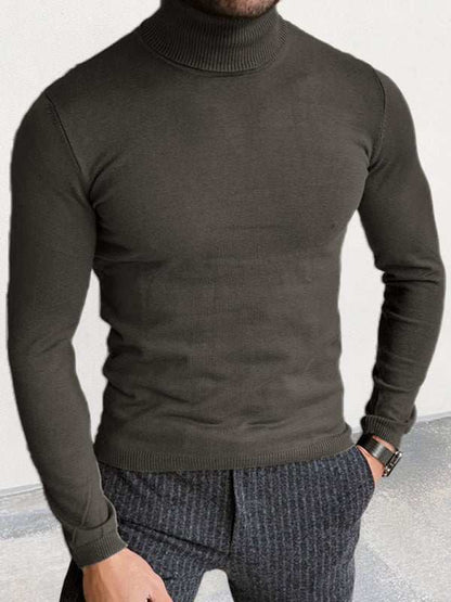 Sleek Slim-Fit Men's Turtleneck Pullover - Cozy Autumn-Winter Essential