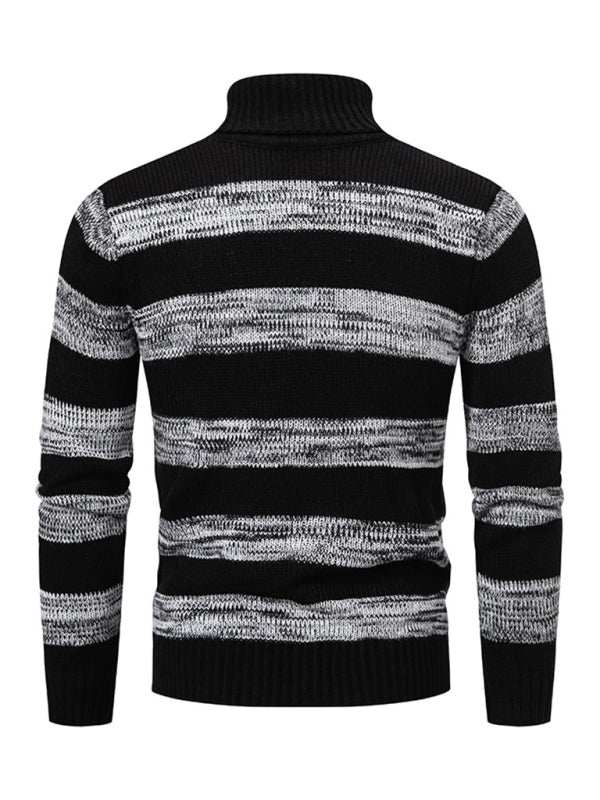 Chic Striped Patchwork Turtleneck Sweater for Men - Slim Fit Autumn Essential