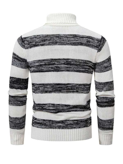 Chic Striped Patchwork Turtleneck Sweater for Men - Slim Fit Autumn Essential