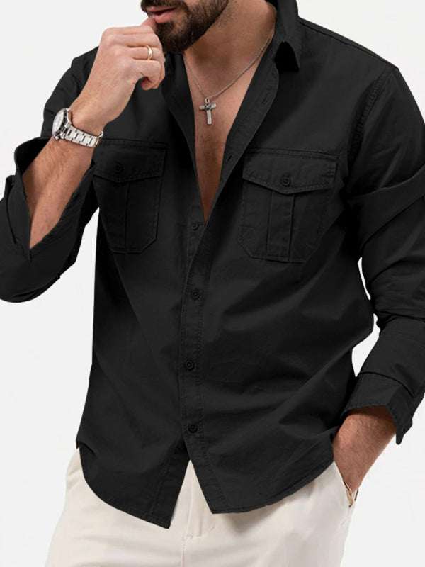 Stylish Multi-Pocket Long-Sleeve Shirt for Men - Perfect for Autumn-Winter Casual Wear