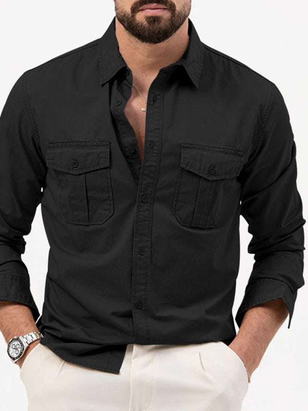 Stylish Multi-Pocket Long-Sleeve Shirt for Men - Perfect for Autumn-Winter Casual Wear