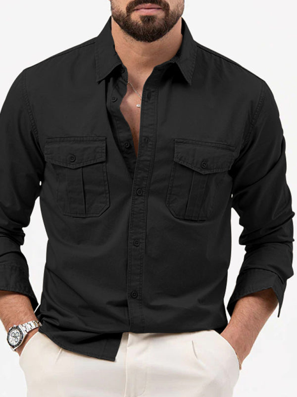 New Men's Classic Long-Sleeve Shirt with Multiple Pockets