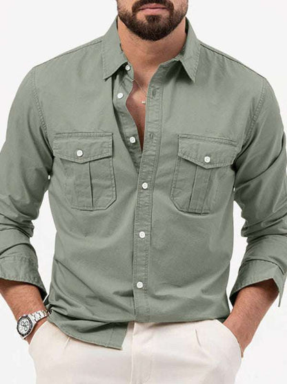 Stylish Multi-Pocket Long-Sleeve Shirt for Men - Perfect for Autumn-Winter Casual Wear