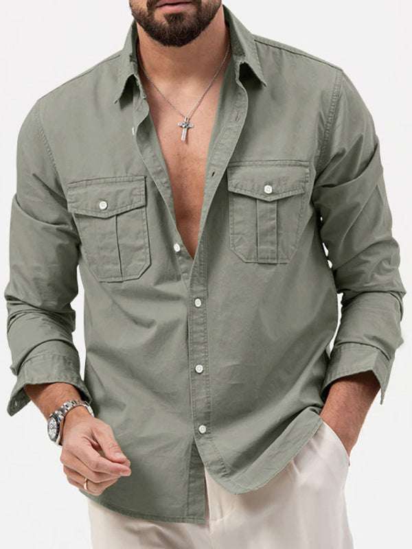 Stylish Multi-Pocket Long-Sleeve Shirt for Men - Perfect for Autumn-Winter Casual Wear