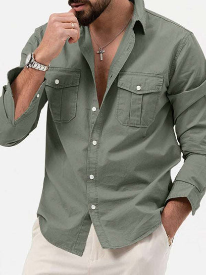 Stylish Multi-Pocket Long-Sleeve Shirt for Men - Perfect for Autumn-Winter Casual Wear