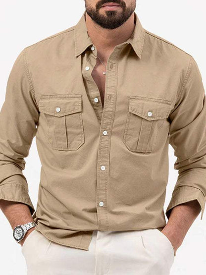 Stylish Multi-Pocket Long-Sleeve Shirt for Men - Perfect for Autumn-Winter Casual Wear