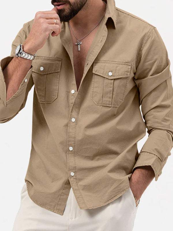 Stylish Multi-Pocket Long-Sleeve Shirt for Men - Perfect for Autumn-Winter Casual Wear