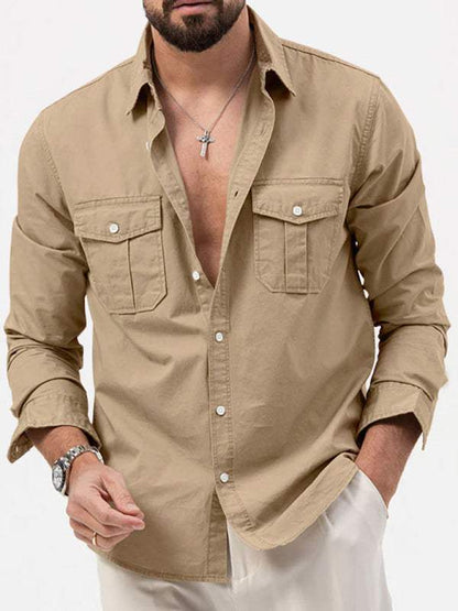 Stylish Multi-Pocket Long-Sleeve Shirt for Men - Perfect for Autumn-Winter Casual Wear