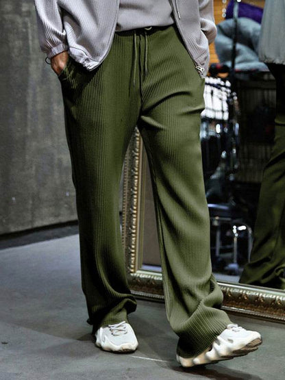 Effortless Elegance: High-Waisted Wide-Leg Striped Trousers for Men