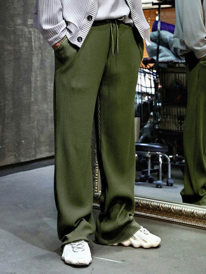 Effortless Elegance: High-Waisted Wide-Leg Striped Trousers for Men