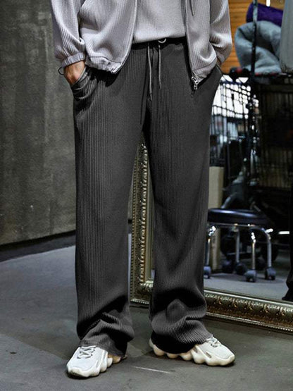 Effortless Elegance: High-Waisted Wide-Leg Striped Trousers for Men