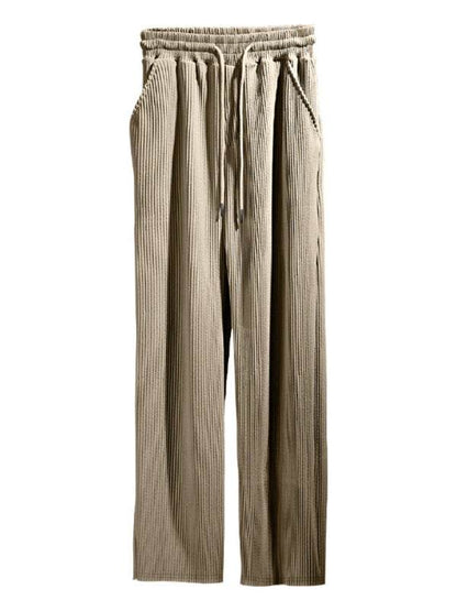 Effortless Elegance: High-Waisted Wide-Leg Striped Trousers for Men