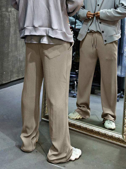 Effortless Elegance: High-Waisted Wide-Leg Striped Trousers for Men