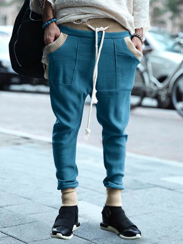 Colorful Comfort: Men's Relaxed Fit Drawstring Knit Trousers for Leisurely Days