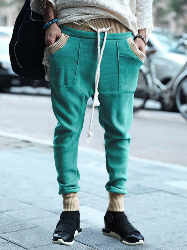 Colorful Comfort: Men's Relaxed Fit Drawstring Knit Trousers for Leisurely Days