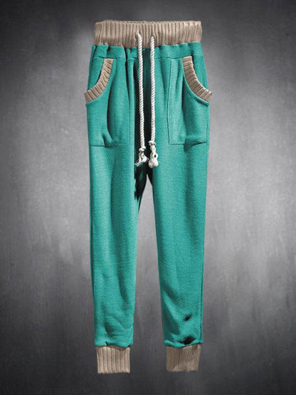 Colorful Comfort: Men's Relaxed Fit Drawstring Knit Trousers for Leisurely Days