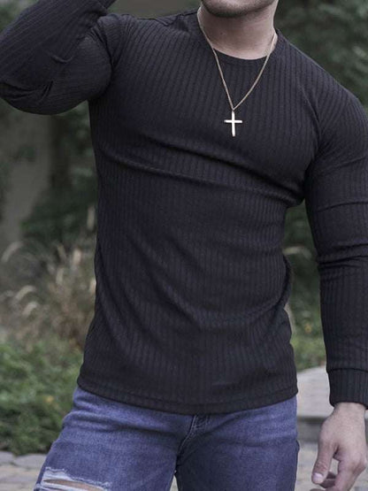 Versatile Vertical Stripe Long-Sleeve T-Shirt: Comfort Meets Style for Active Living