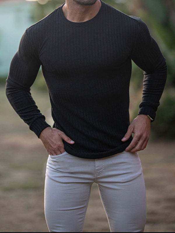 Versatile Vertical Stripe Long-Sleeve T-Shirt: Comfort Meets Style for Active Living