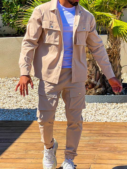 Modern Men's Solid Color Lapel Overalls Suit
