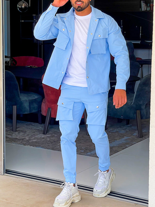 Modern Men's Solid Color Lapel Overalls Suit