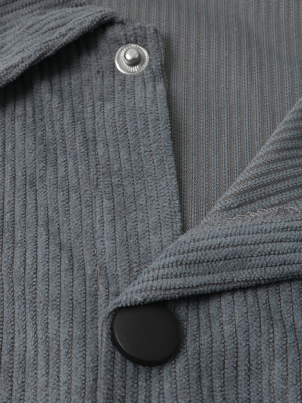 Men's Stylish Corduroy Button-Down Shirt with Multi-Pocket Design