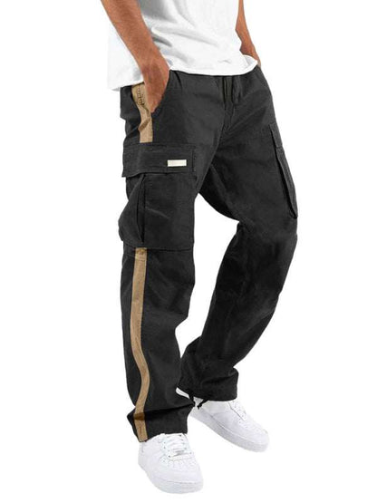 Stylish Men's Color-Blocked Casual Overalls with Drawstring and Pockets for Effortless Fashion