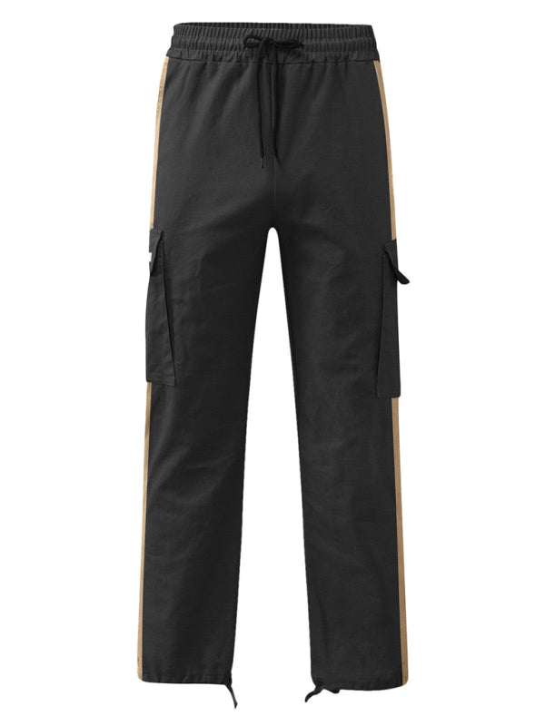 Stylish Men's Color-Blocked Casual Overalls with Drawstring and Pockets for Effortless Fashion