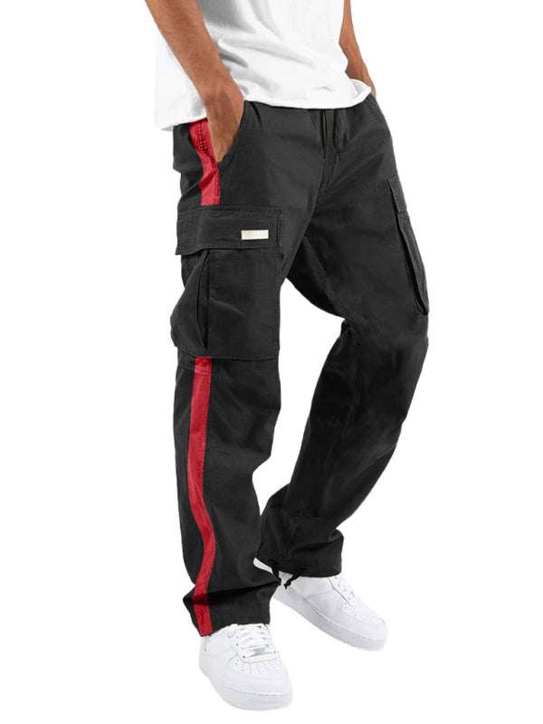 Stylish Men's Color-Blocked Casual Overalls with Drawstring and Pockets for Effortless Fashion